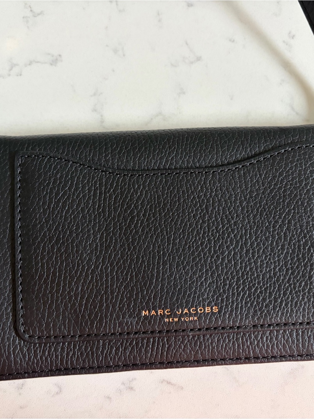 Marc Jacobs Black Pebbled Leather Card & Key Holder with Gold Logo